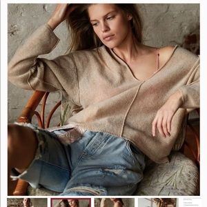 NWT Free People Cashmere Vneck Sweater, Fuscia Pink, size Medium